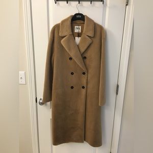 Zara Tan Faux Fur Pea Coat